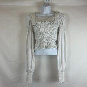 Choosy Blouse XS White Ruffle Gathered Long Sleeve